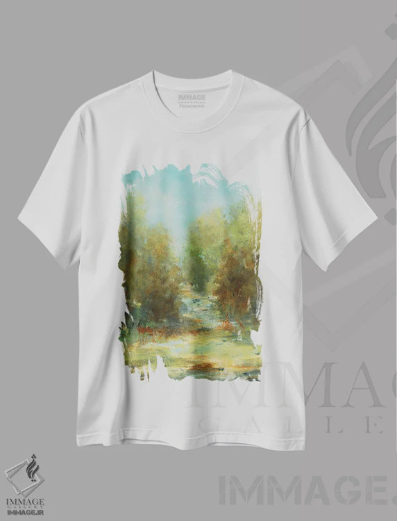 تیشرت سفید طرح دار – تیشرت طبیعت ,پیاده روی در جنگل اثر لیزا ریجرز immage.ir