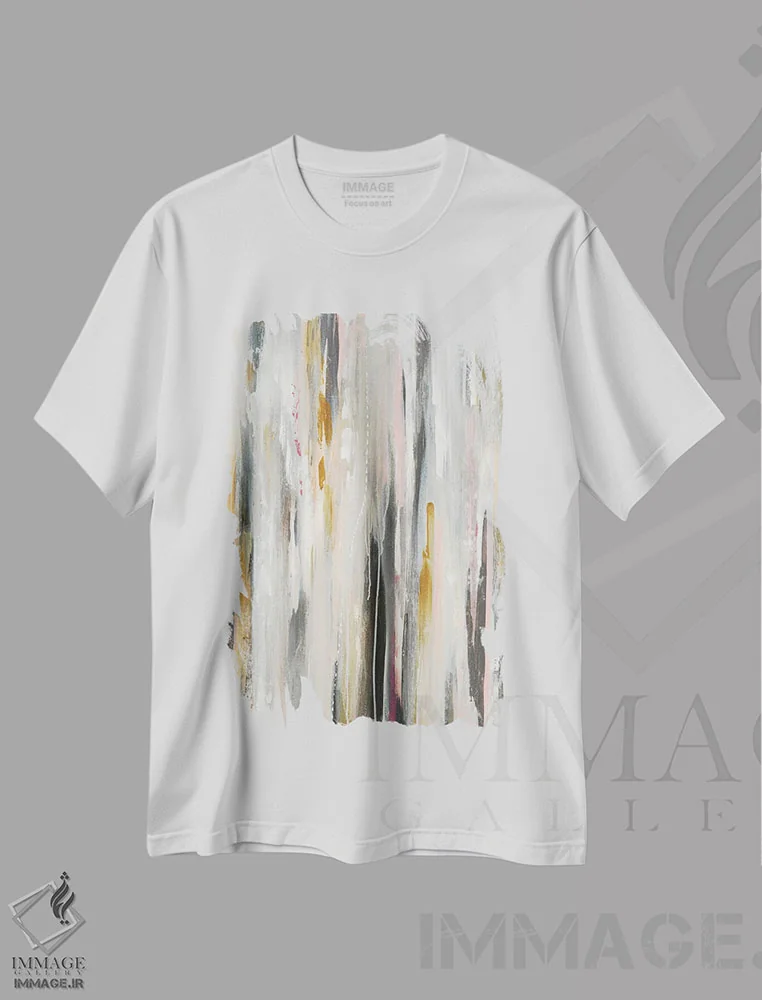 تیشرت سفید طرح دار – تیشرت انتزاعی ,موج رنگین دو اثر لیزا ریجرز فروشگاه ایماژ