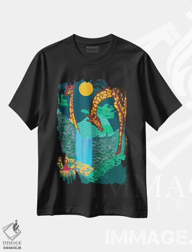 تیشرت مشکی طرح دار – تیشرت حیوانات ,زرافه ها اثر لُرین تیوری فروشگاه ایماژ