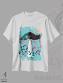 تیشرت سفید طرح دار – تیشرت حیوانات ,فلامینگوهای آبی اثر لُرین تیوری immage.ir