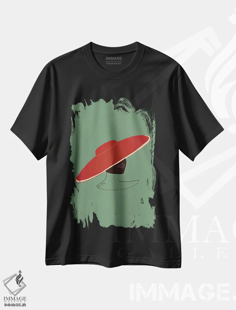 تیشرت مشکی طرح دار – تیشرت هنری ,بانوی کلاه دار اثر لُرین تیوری immage.ir