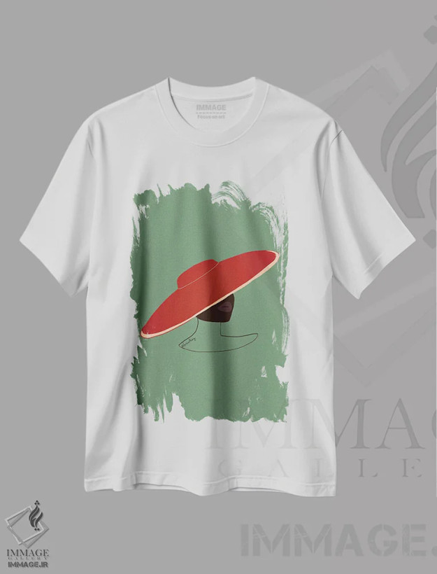 تیشرت سفید طرح دار – تیشرت هنری ,بانوی کلاه دار اثر لُرین تیوری فروشگاه ایماژ