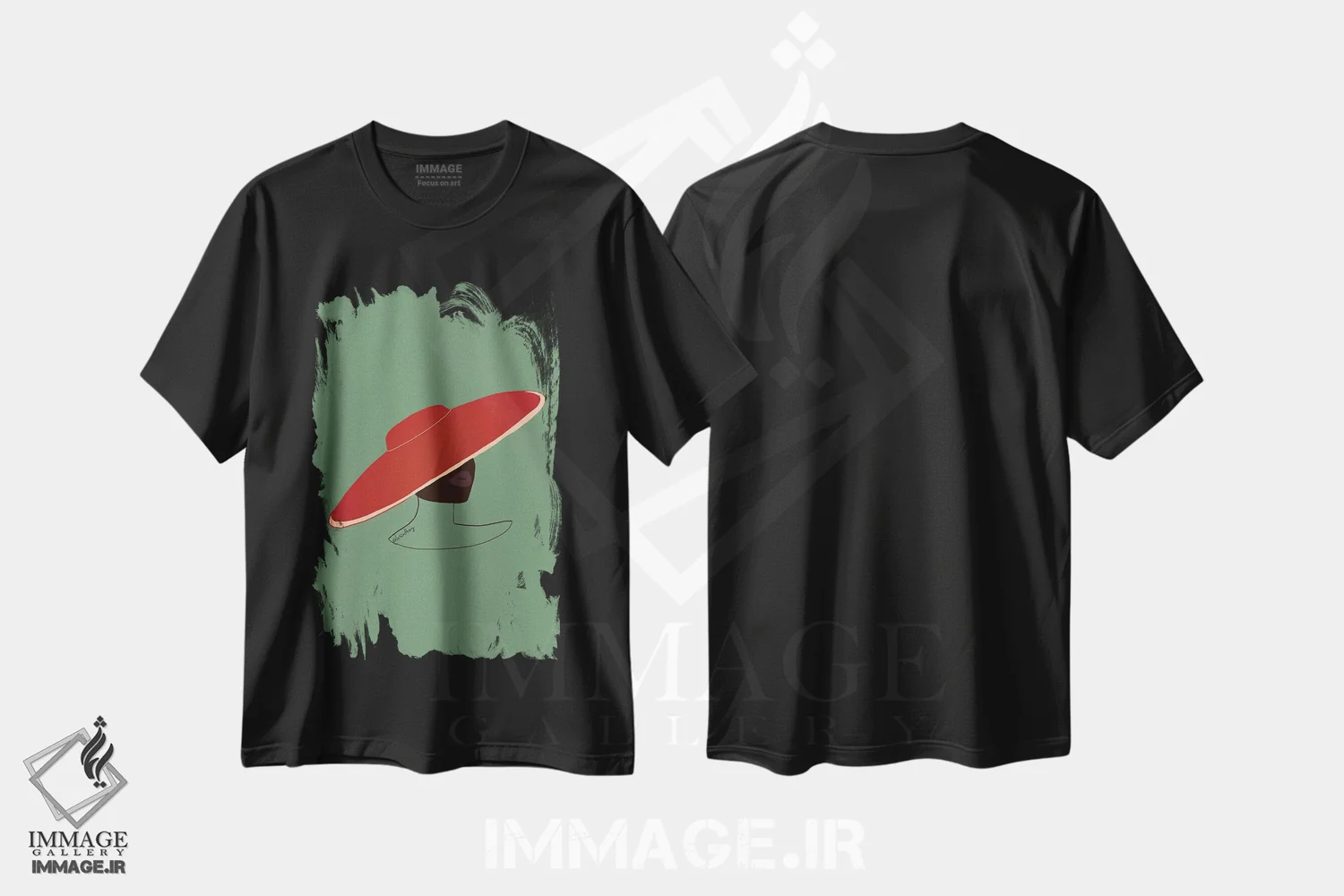 تیشرت مشکی طرح دار – تیشرت هنری ,بانوی کلاه دار اثر لُرین تیوری immage.ir