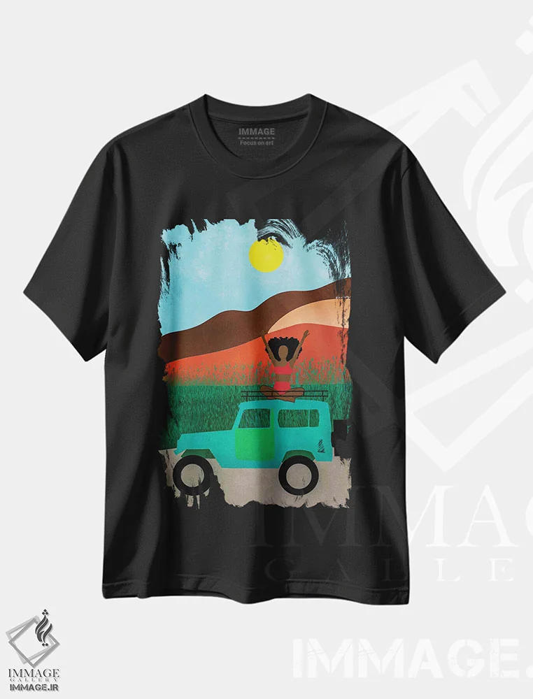 تیشرت مشکی طرح دار – تیشرت طبیعت ,هاوایی اثر لُرین تیوری immage.ir