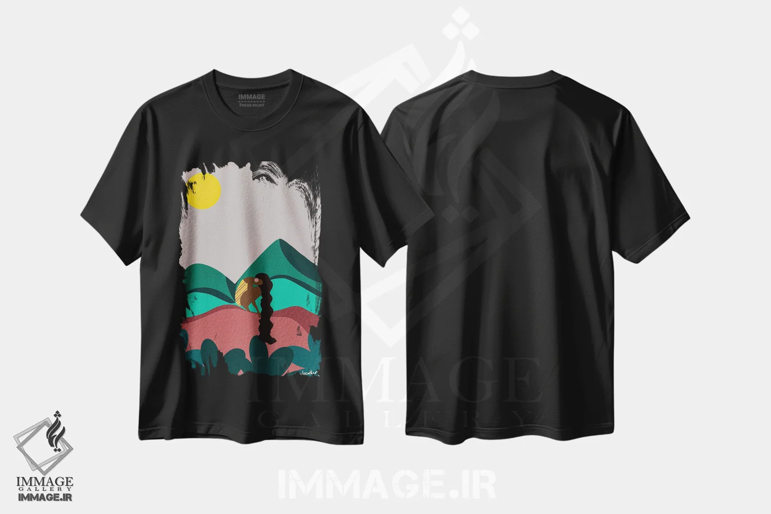 تیشرت مشکی طرح دار – تیشرت مینیمال ,کوه ها اثر لُرین تیوری immage.ir