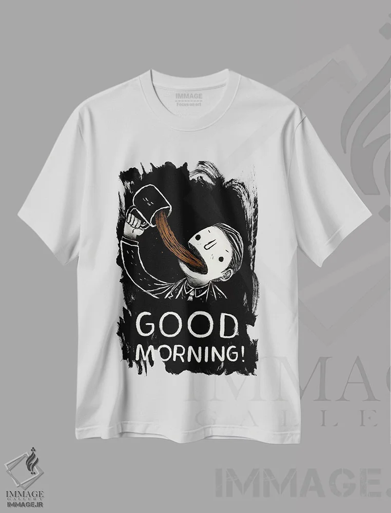 تیشرت سفید طرح دار – تیشرت مینیمال ,صبح بخیر اثر لوئیس روسکوش immage.ir