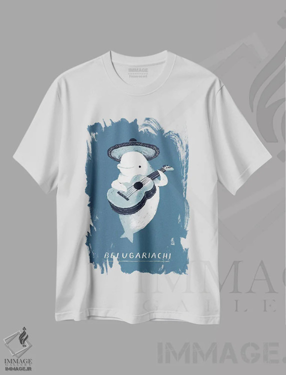 تیشرت سفید طرح دار – تیشرت طنز حیوانات ,بلوگا اثر لوئیس روسکوش فروشگاه ایماژ
