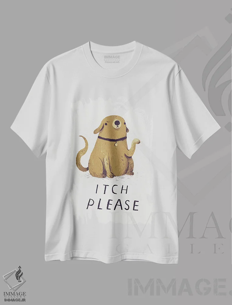 تیشرت سفید طرح دار – تیشرت اثر طنزآمیز «Itch ,لطفاً خارشم بده اثر لوئیس روسکوش immage.ir