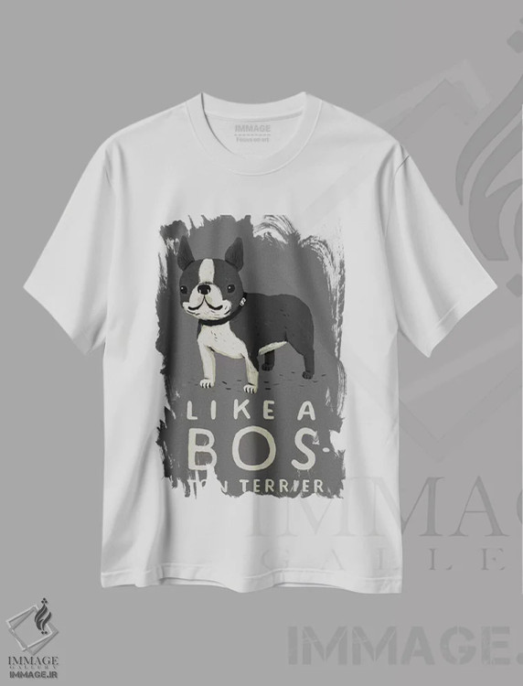 تیشرت سفید طرح دار – تیشرت حیوانات ,بوستون اثر لوئیس روسکوش فروشگاه ایماژ