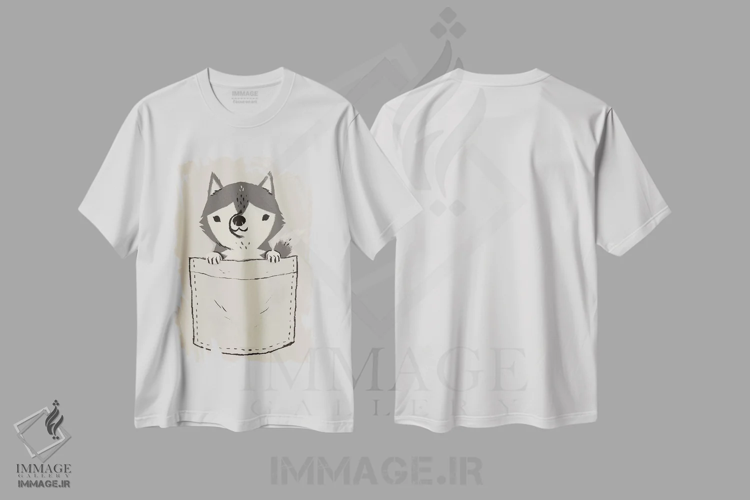 تیشرت سفید طرح دار – تیشرت حیوانات ,هاسکی جیبی اثر لوئیس روسکوش فروشگاه ایماژ