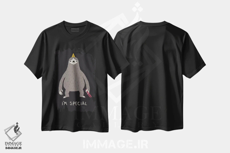تیشرت مشکی طرح دار – تیشرت طنز حیوانات ,تنبل اثر لوئیس روسکوش فروشگاه ایماژ