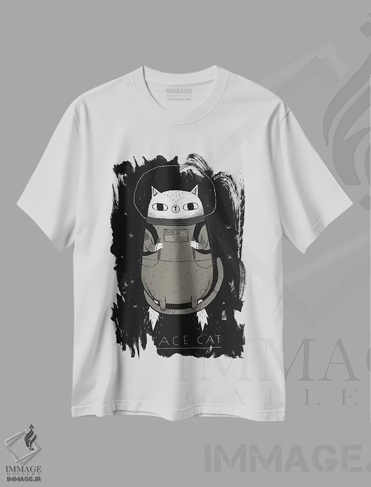 تیشرت سفید طرح دار – تیشرت گرافیکی ,گربه فضایی اثر لوئیس روسکوش فروشگاه ایماژ