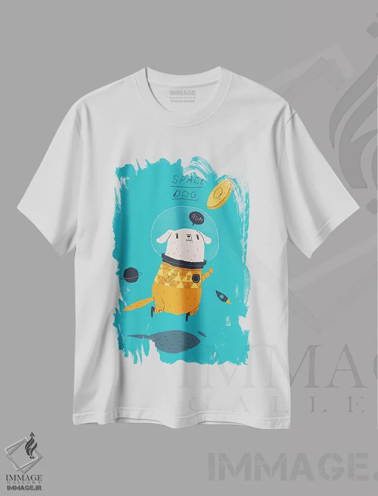 تیشرت سفید طرح دار – تیشرت طنز ,سگ فضایی اثر لوئیس روسکوش immage.ir