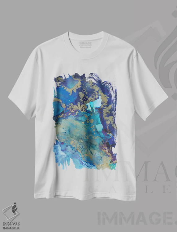 تیشرت سفید طرح دار – تیشرت هنری ,نور ستاره ای در آبی اثر امبر لامورو فروشگاه ایماژ