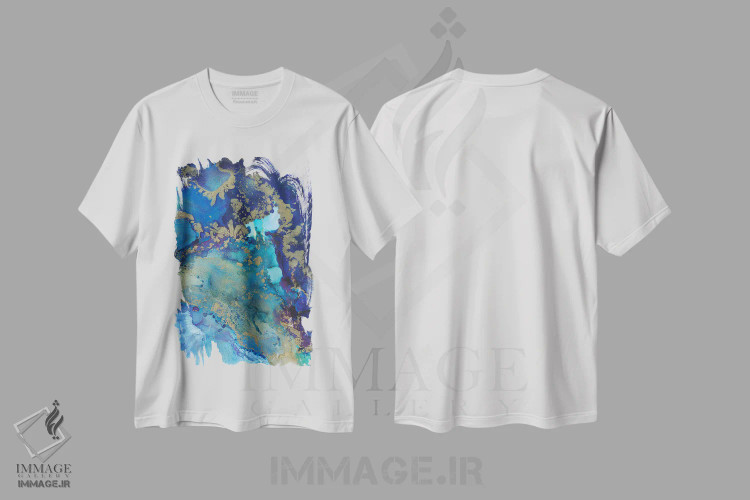 تیشرت سفید طرح دار – تیشرت هنری ,نور ستاره ای در آبی اثر امبر لامورو فروشگاه ایماژ