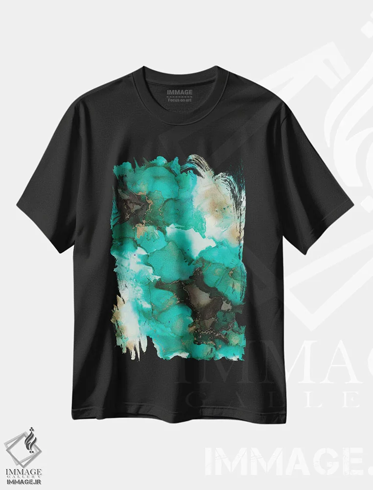 تیشرت مشکی طرح دار – تیشرت طبیعت ,شفق فیروزه ای اثر امبر لامورو immage.ir