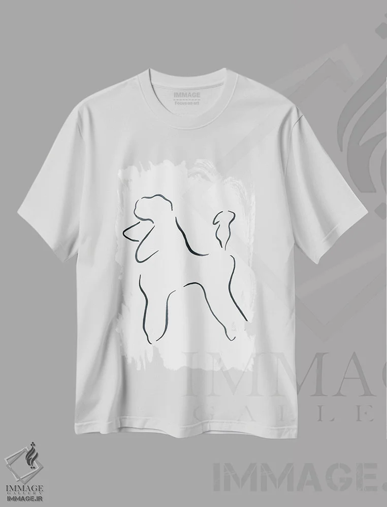 تیشرت سفید طرح دار – تیشرت حیوانات مینیمال ,پودل اثر لِزلی بیشاپ فروشگاه ایماژ