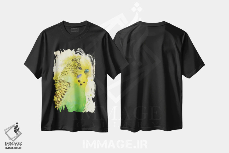 تیشرت مشکی طرح دار – تیشرت حیوانات ,پرتره مرغ عشق سبز اثر لوییز گلبی فروشگاه ایماژ