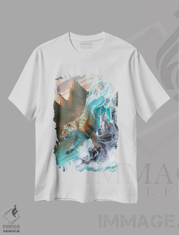 تیشرت سفید طرح دار – تیشرت فانتزی ,ببر آبی اثر لوییز گلبی فروشگاه ایماژ