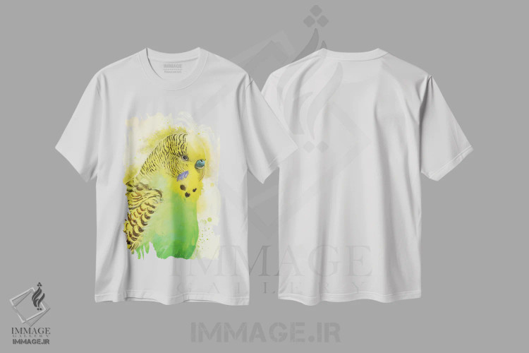 تیشرت سفید طرح دار – تیشرت حیوانات ,پرتره مرغ عشق سبز اثر لوییز گلبی immage.ir