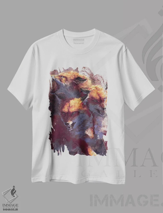 تیشرت سفید طرح دار – تیشرت فانتزی ,روباه سه سر اثر لوییز گلبی فروشگاه ایماژ