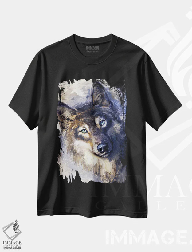 تیشرت مشکی طرح دار – تیشرت حیوانات ,گرگ اثر لوییز گلبی فروشگاه ایماژ