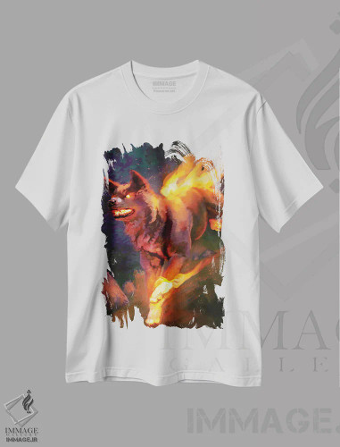 تیشرت سفید طرح دار – تیشرت فانتزی ,سگ آتشین اثر لوییز گلبی فروشگاه ایماژ