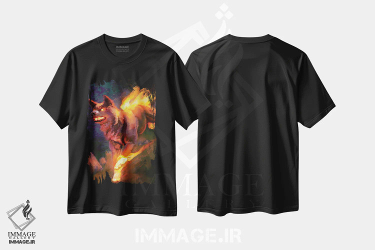 تیشرت مشکی طرح دار – تیشرت فانتزی ,سگ آتشین اثر لوییز گلبی immage.ir