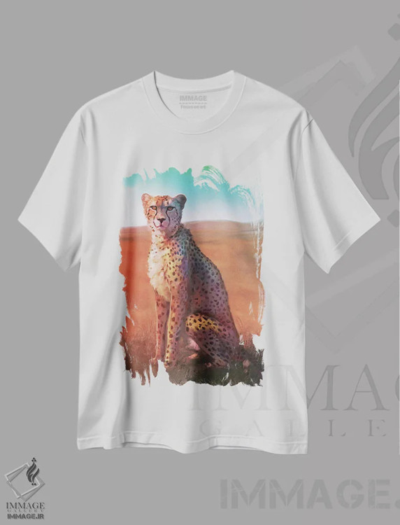 تیشرت سفید طرح دار – تیشرت حیوانات ,یوزپلنگ ساوانا اثر لوییز گلبی فروشگاه ایماژ