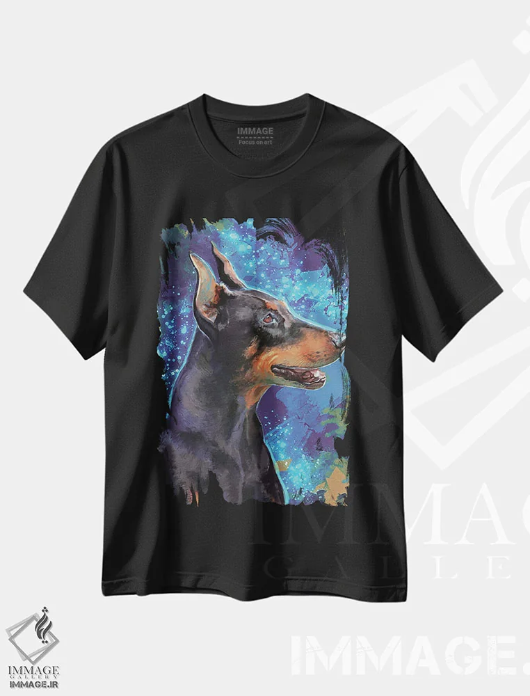 تیشرت مشکی طرح دار – تیشرت سگ ,دوبرمن اثر لوییز گلبی immage.ir