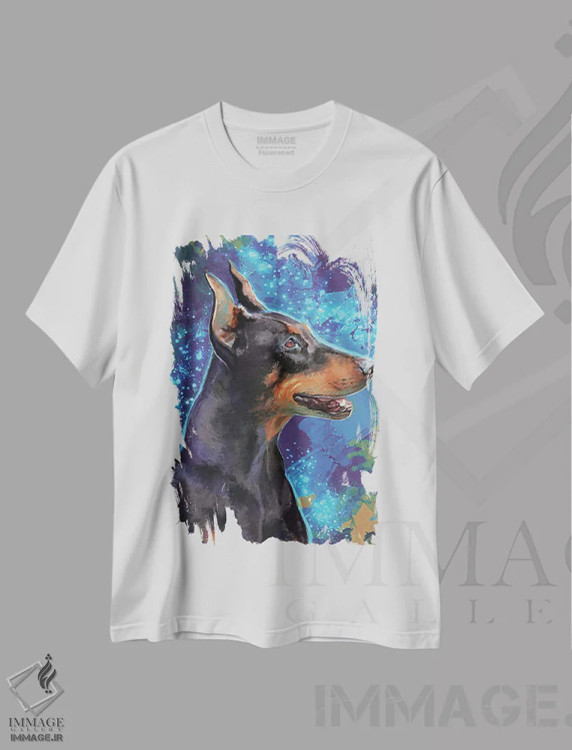تیشرت سفید طرح دار – تیشرت سگ ,دوبرمن اثر لوییز گلبی فروشگاه ایماژ