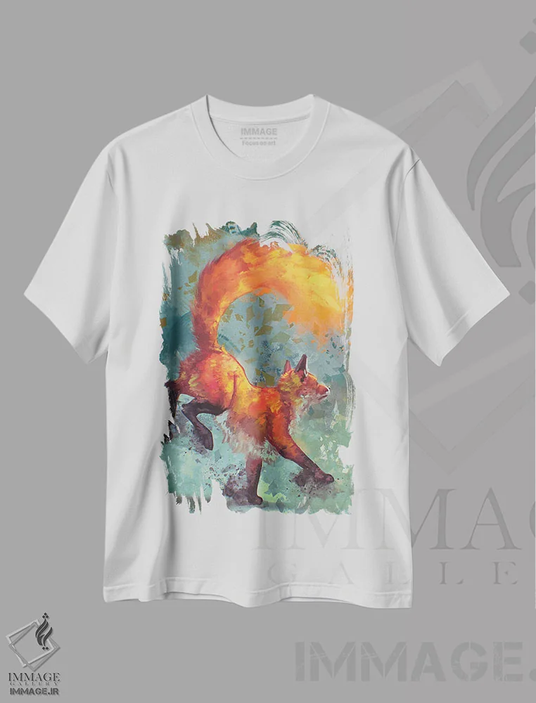 تیشرت سفید طرح دار – تیشرت فانتزی ,روباه آتشین اثر لوییز گلبی immage.ir