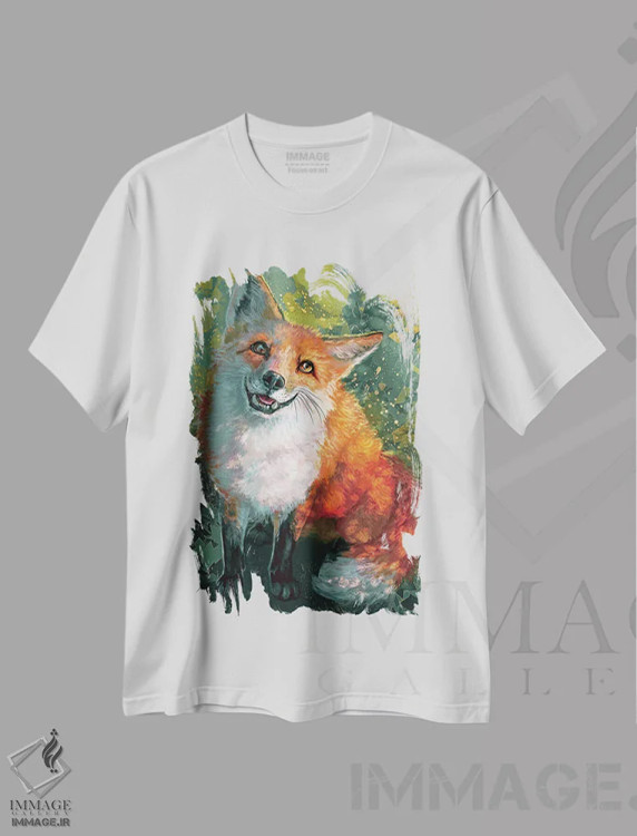 تیشرت سفید طرح دار – تیشرت طبیعت ,روباه شاد اثر لوییز گلبی فروشگاه ایماژ