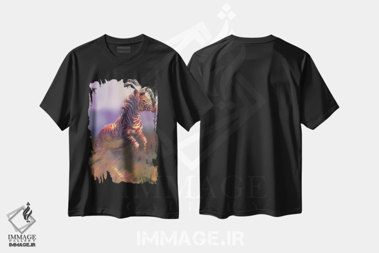 تیشرت مشکی طرح دار – تیشرت حیات وحش ,گورخر گریوی اثر لوییز گلبی immage.ir