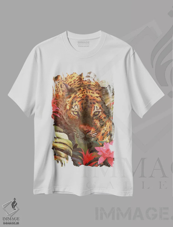 تیشرت سفید طرح دار – تیشرت پلنگی ,شکارچی گرمسیری اثر لوییز گلبی فروشگاه ایماژ