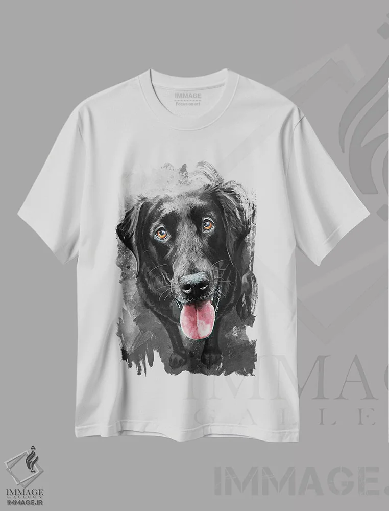 تیشرت سفید طرح دار – تیشرت حیوانات ,لابرادور مشکی اثر لوییز گلبی فروشگاه ایماژ