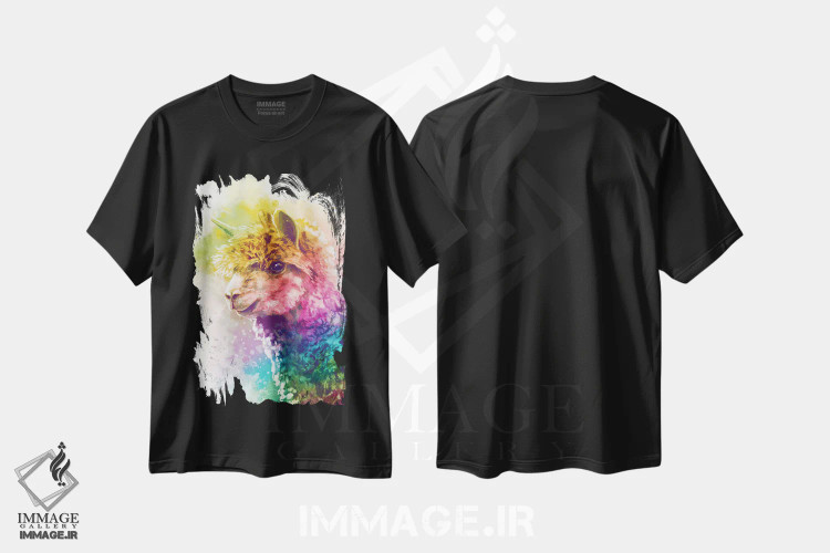 تیشرت مشکی طرح دار – تیشرت فانتزی ,لامای رنگین کمانی اثر لوییز گلبی immage.ir