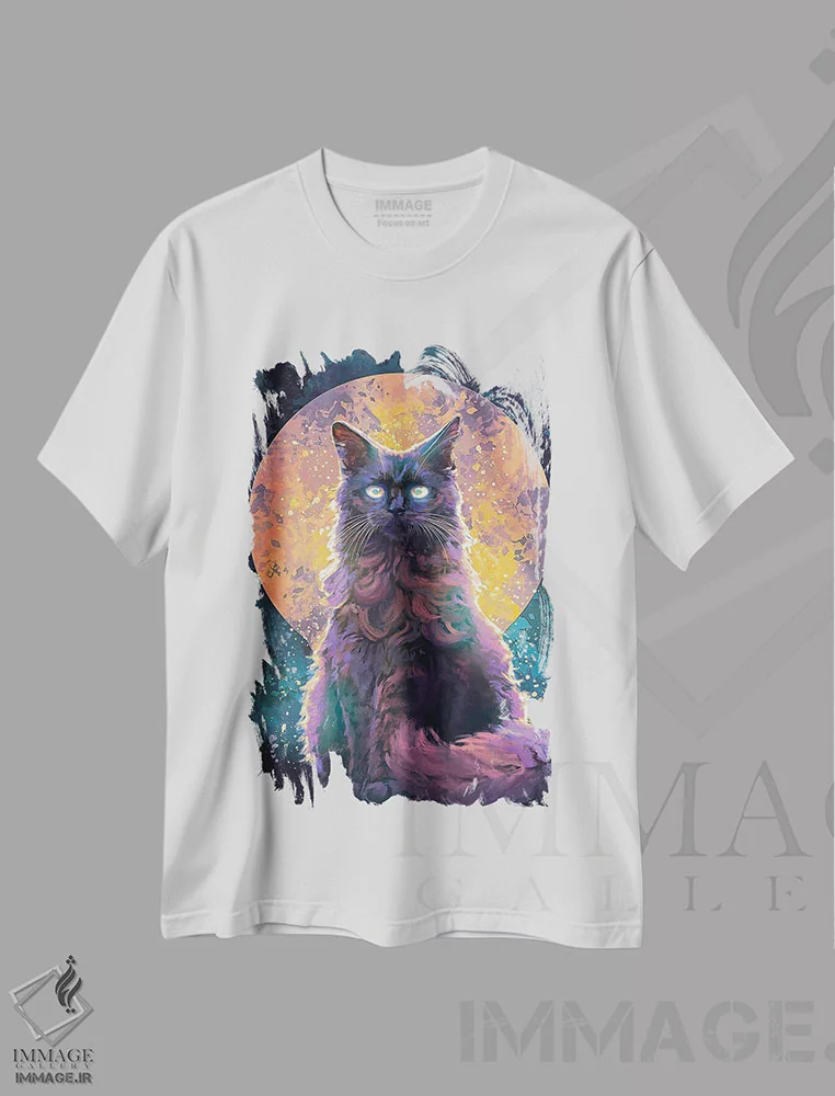 تیشرت سفید طرح دار – تیشرت فانتزی ,گربه مهتابی اثر لوییز گلبی فروشگاه ایماژ