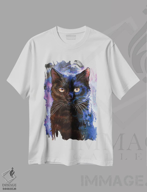تیشرت سفید طرح دار – تیشرت هنری ,گربه سیاه اثر لوییز گلبی immage.ir