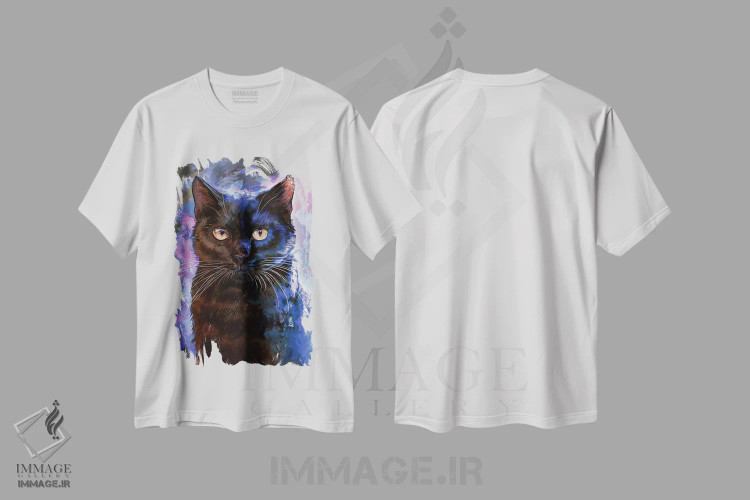 تیشرت سفید طرح دار – تیشرت هنری ,گربه سیاه اثر لوییز گلبی immage.ir