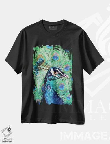 تیشرت مشکی طرح دار – تیشرت هنری ,طاووس اثر لوییز گلبی فروشگاه ایماژ