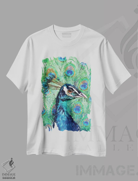 تیشرت سفید طرح دار – تیشرت هنری ,طاووس اثر لوییز گلبی immage.ir