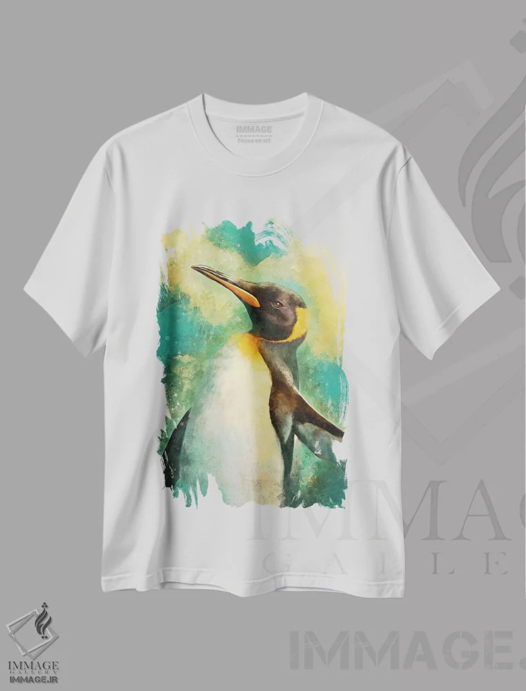 تیشرت سفید طرح دار – تیشرت طبیعت ,پنگوئن اثر لوییز گلبی فروشگاه ایماژ