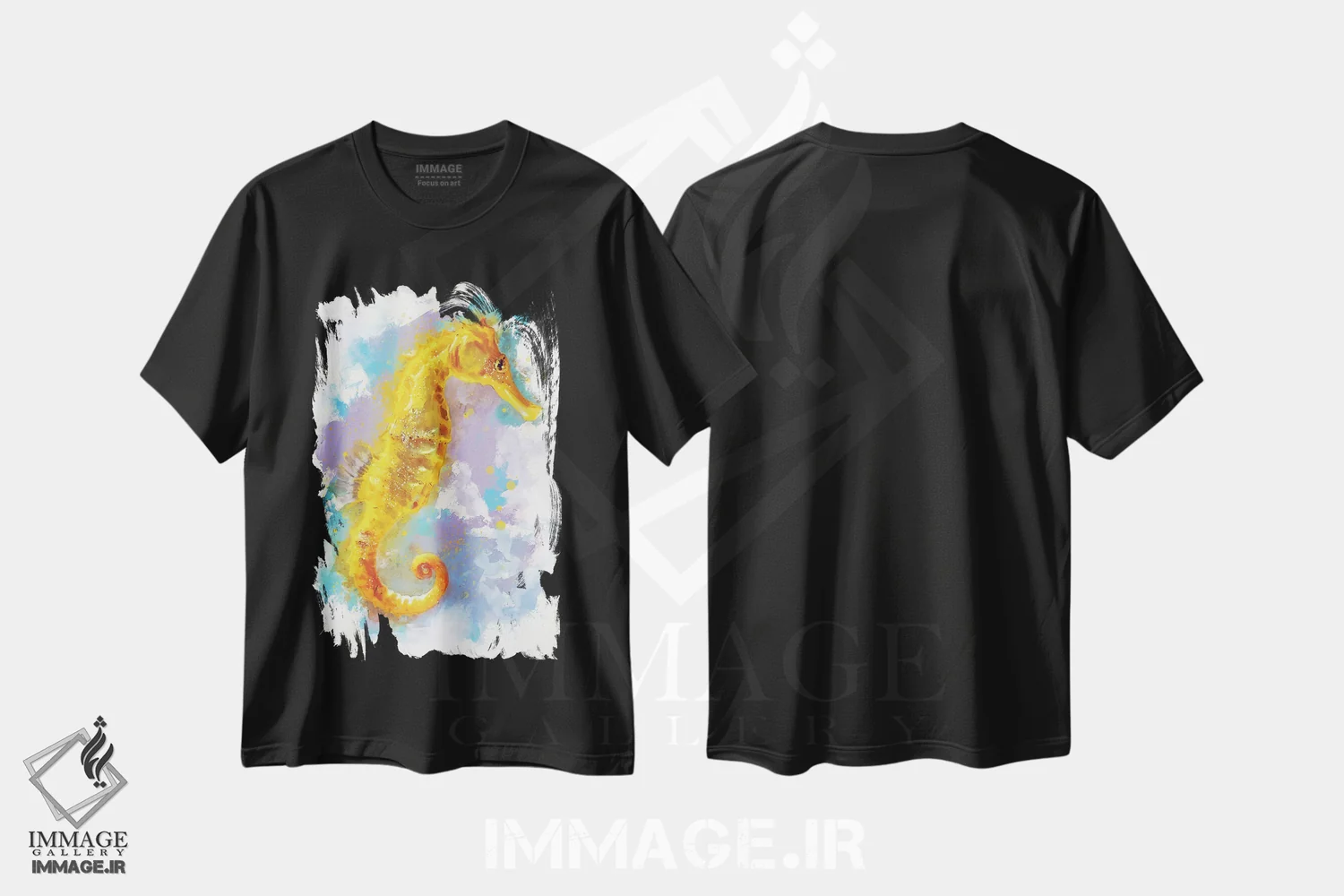 تیشرت مشکی طرح دار – تیشرت طبیعت ,اسب دریایی اثر لوییز گلبی فروشگاه ایماژ