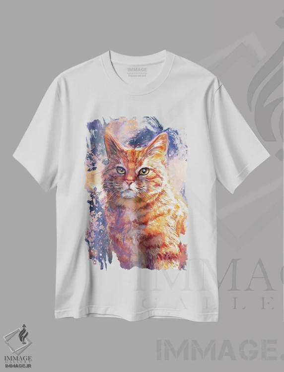 تیشرت سفید طرح دار – تیشرت گربه ,گربه نارنجی اثر لوییز گلبی فروشگاه ایماژ