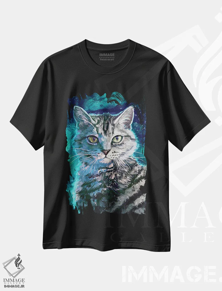 تیشرت مشکی طرح دار – تیشرت گربه ,گربه خط دار نقره ای اثر لوییز گلبی immage.ir