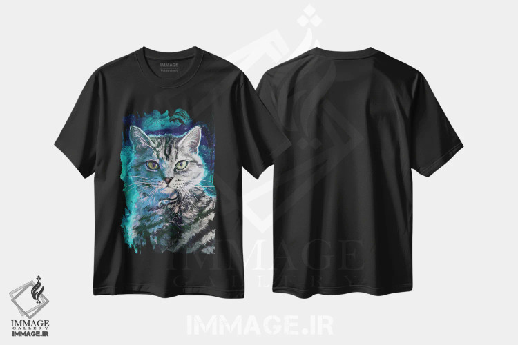 تیشرت مشکی طرح دار – تیشرت گربه ,گربه خط دار نقره ای اثر لوییز گلبی immage.ir