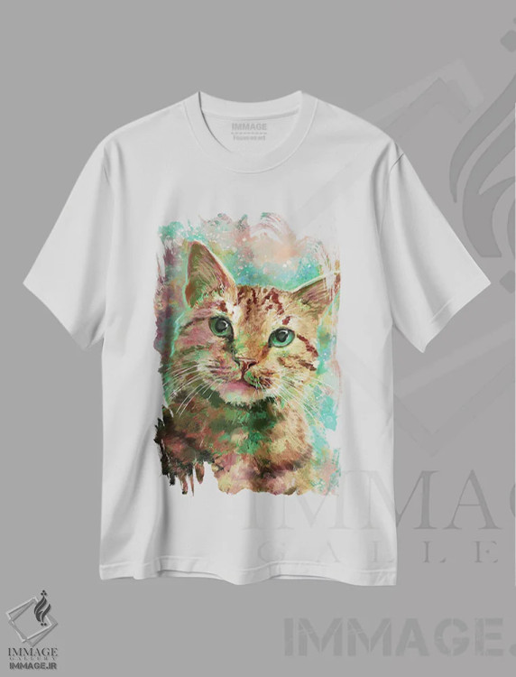 تیشرت سفید طرح دار – تیشرت گربه ,گربه خط دار اثر لوییز گلبی فروشگاه ایماژ