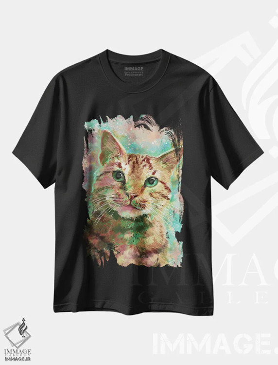 تیشرت مشکی طرح دار – تیشرت گربه ,گربه خط دار اثر لوییز گلبی immage.ir