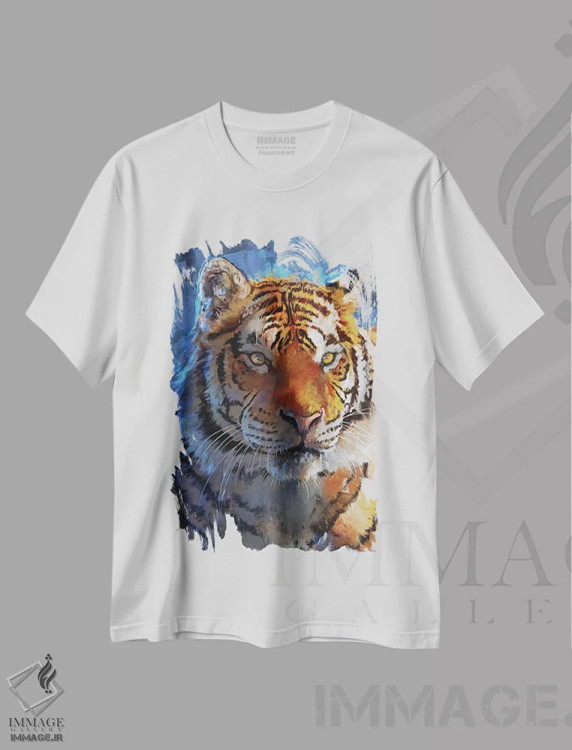 تیشرت سفید طرح دار – تیشرت ببر ,ببر آبی اثر لوییز گلبی immage.ir